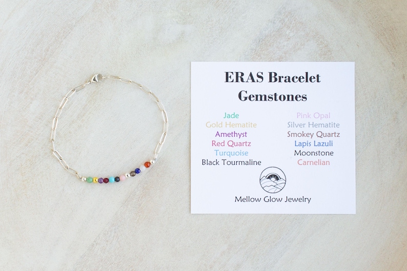 Eras Gemstone Bracelet, Swiftie Bracelet, Eras Tour Bracelet, Eras Silver Gold Bracelet, Gemstone Paperclip Bracelet image 4