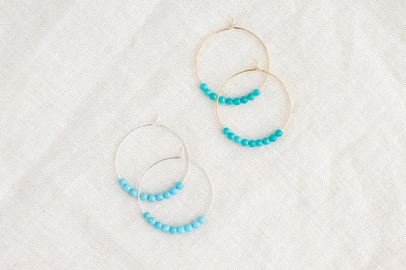 Genuine turquoise 2024 hoop earrings