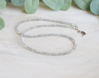Labradorite Choker, Labradorite Beaded Necklace, Dainty Bead Necklace, Gemstone Choker