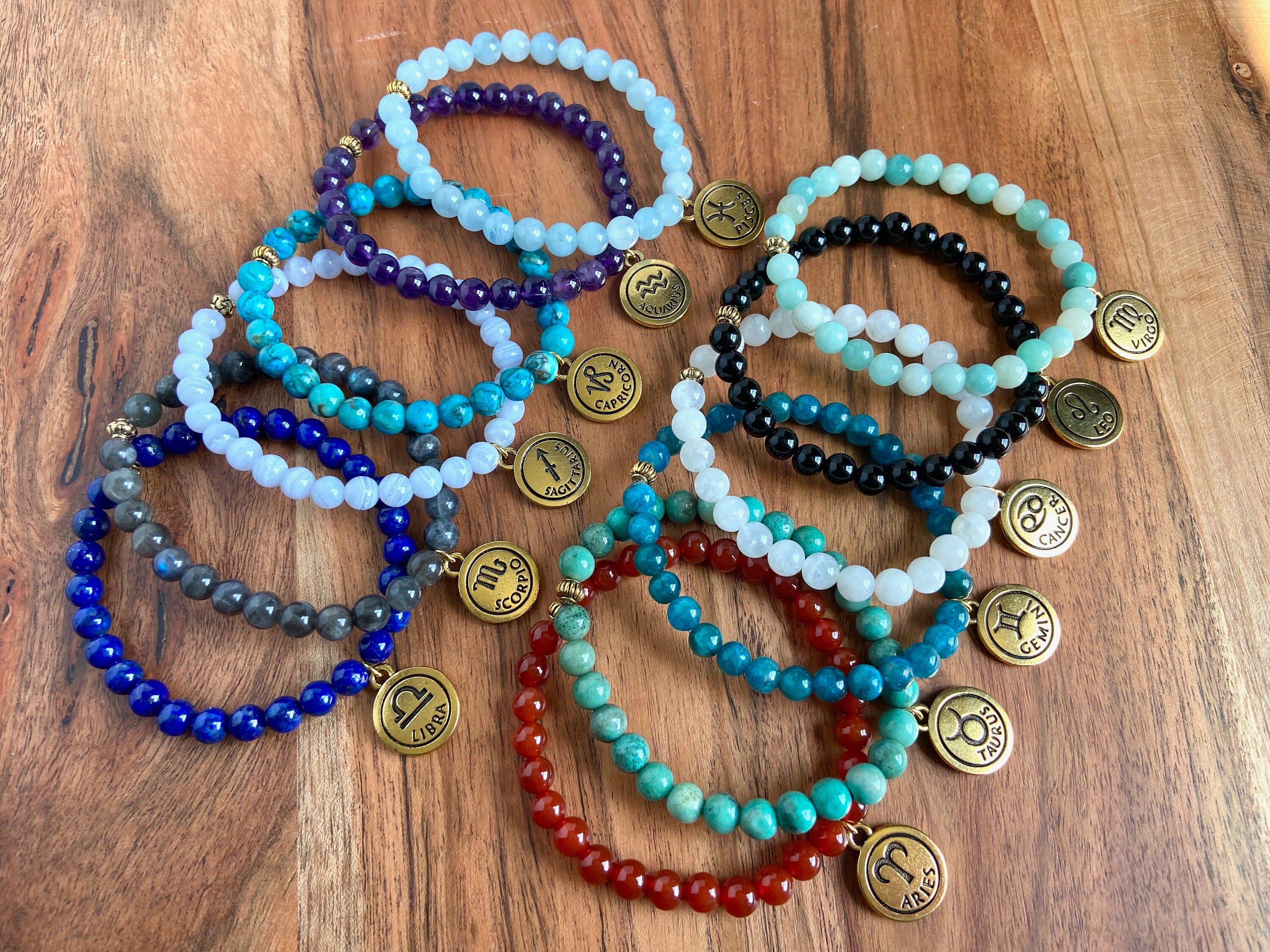 Libra Bracelet Zodiac Gemstone Bracelet Beaded Stretch Etsy