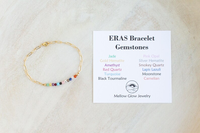 Eras Gemstone Bracelet, Swiftie Bracelet, Eras Tour Bracelet, Eras Silver Gold Bracelet, Gemstone Paperclip Bracelet image 3