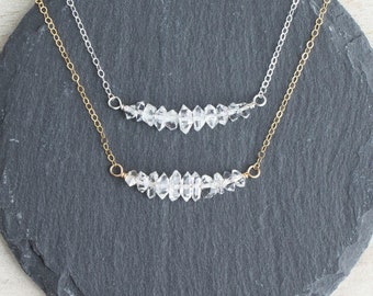 Herkimer Diamond Necklace, Raw Crystal Bead Necklace, Minimalist Gemstone Bar Necklace, April Birthstone Necklace, Herkimer Jewelry