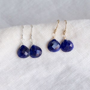 Natural Sapphire Drop Earrings, Handmade Sapphire Dangle Earrings, Minimalist Sapphire Gold Silver Earrings, September Birthstone Gift