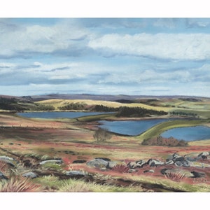 Redmires Reservoirs, Peak District artwork, Landscape pastel, Hathersage, Peak District, Derbyshire,