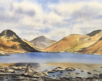 Head of Wastwater, Great Gable and Yewbarrow , Wasdale, Lake District artwork,  Landscape watercolour, Landscape pastel,