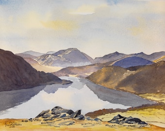 Head of Ullswater from Gowbarrow Fell, Matterdale, Lake District artwork,  Landscape watercolour, Landscape pastel,