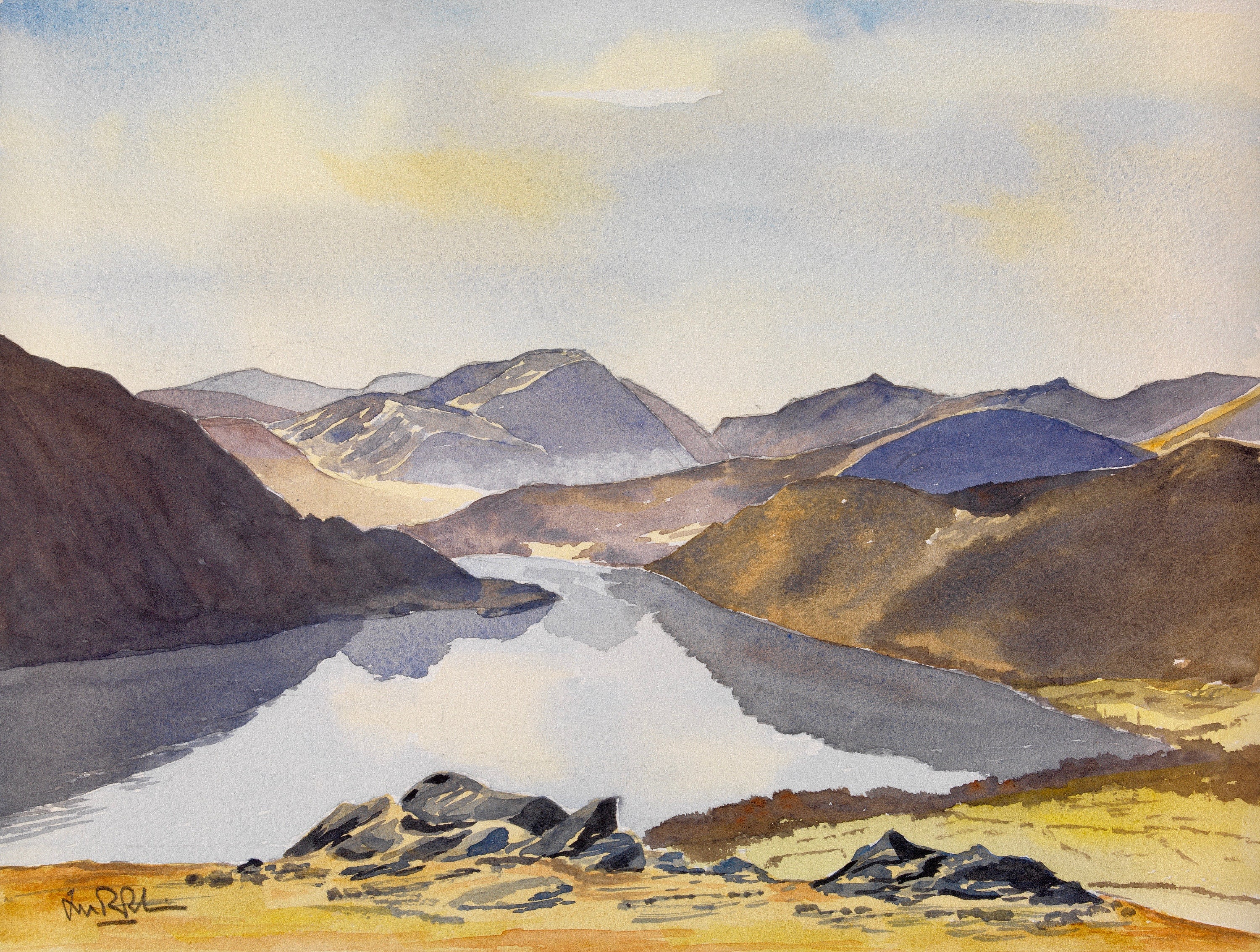 unframed original watercolour painting Storm over Ullswater unframed original watercolour painting Storm over Ullswater