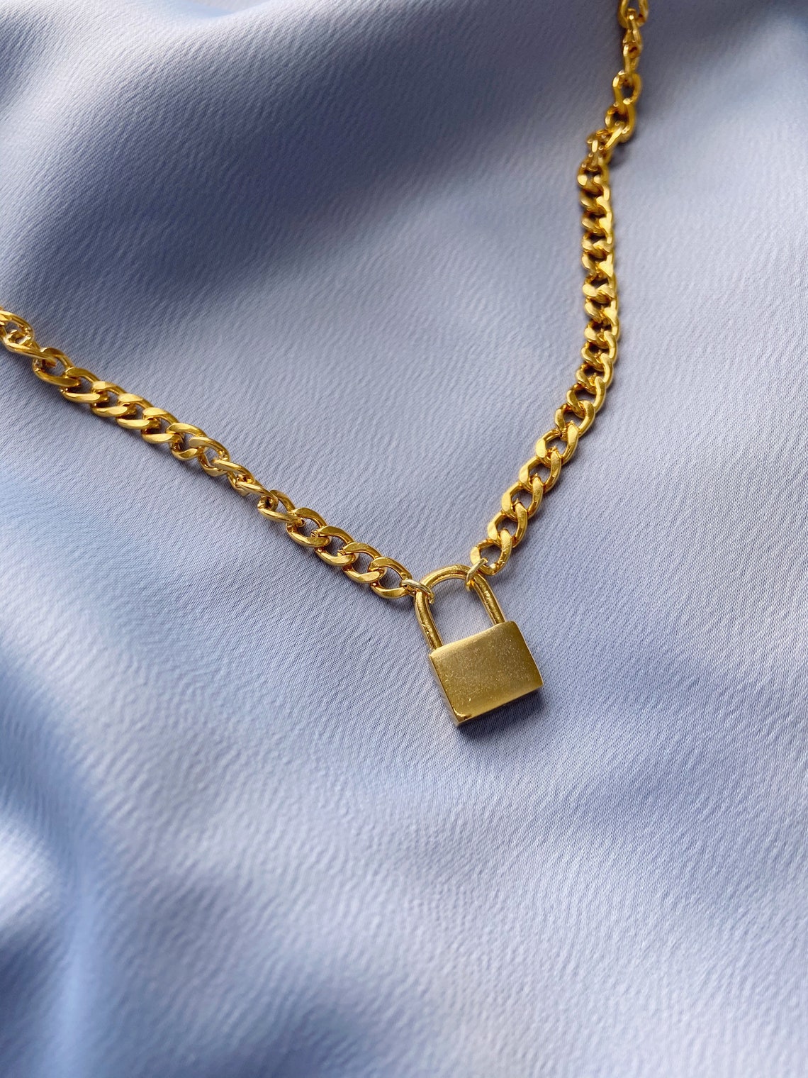 Chunky Gold Chain Lock Necklace camilla Etsy