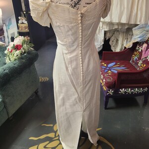 Sweet vintage 100 percent silk bridal gown with detachable train, darling rosettes & a pearl neckline. Sample size 8. Never been worn. image 18