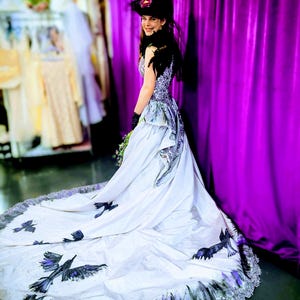 Hand-painted, one-of-a-kind, goth wedding gown, size 8