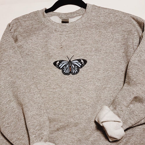 Striped butterfly embroidered collar-shirt