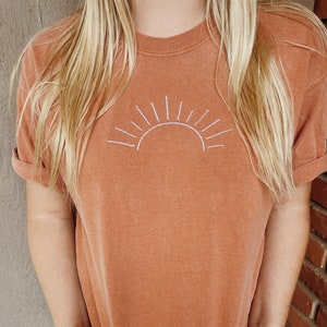 Embroidered Sun T-Shirt l Comfort Colors Minimalist Summer Sun T-Shirt image 2