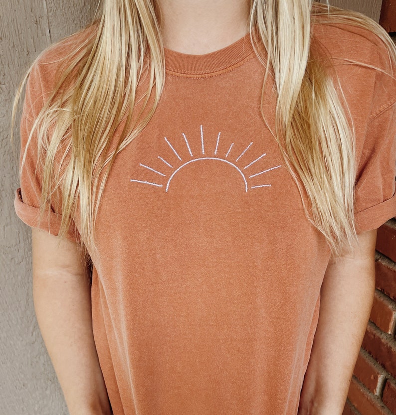 Embroidered Sun T-Shirt l Comfort Colors Minimalist Summer Sun T-Shirt image 2