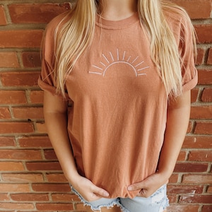 Embroidered Sun T-Shirt l Comfort Colors Minimalist Summer Sun T-Shirt image 5