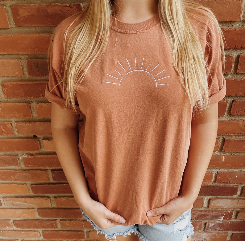 Embroidered Sun T-Shirt l Comfort Colors Minimalist Summer Sun T-Shirt image 5