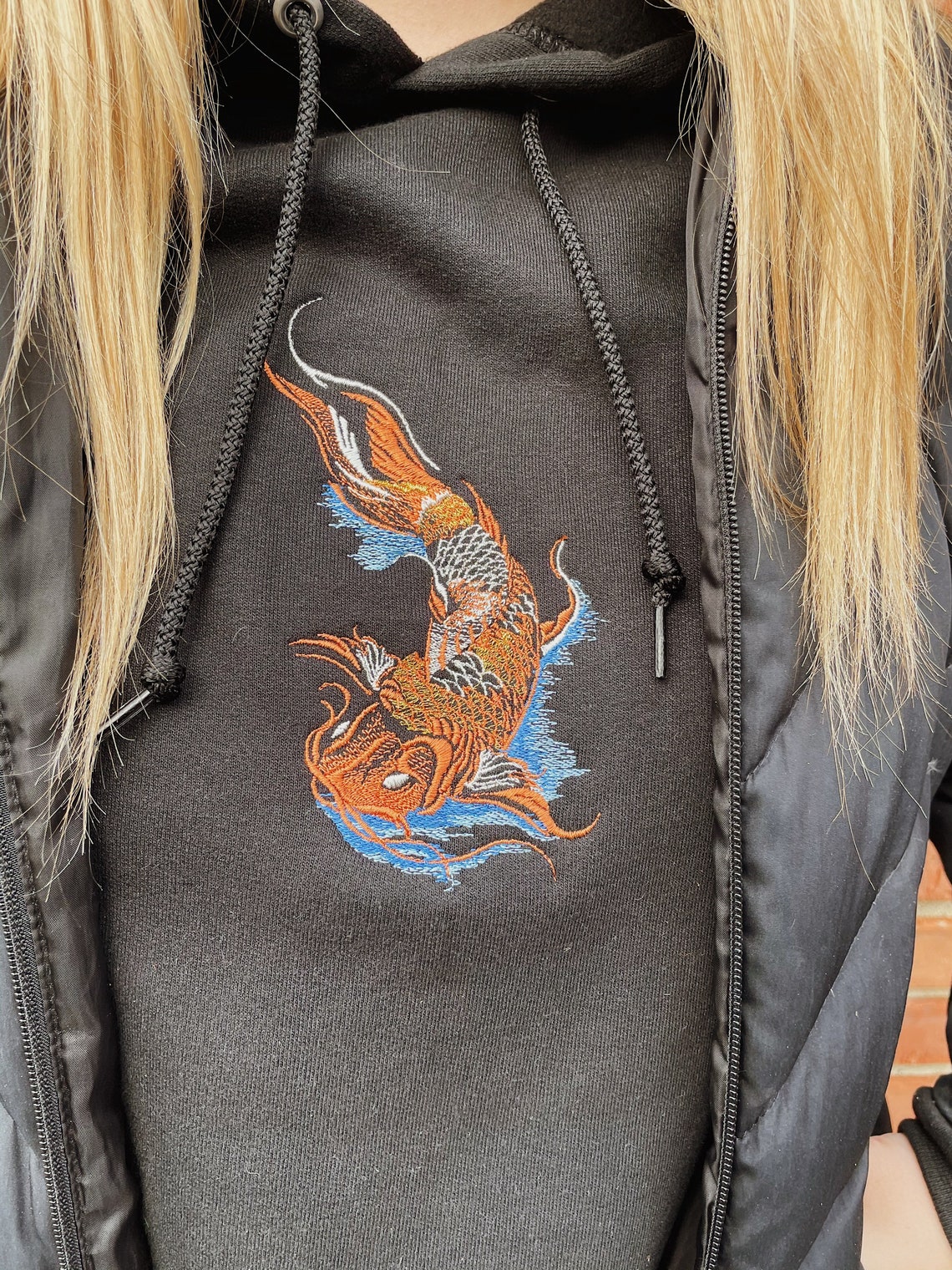 Kawaii Fish Letter Embroidery Plush Hoodie