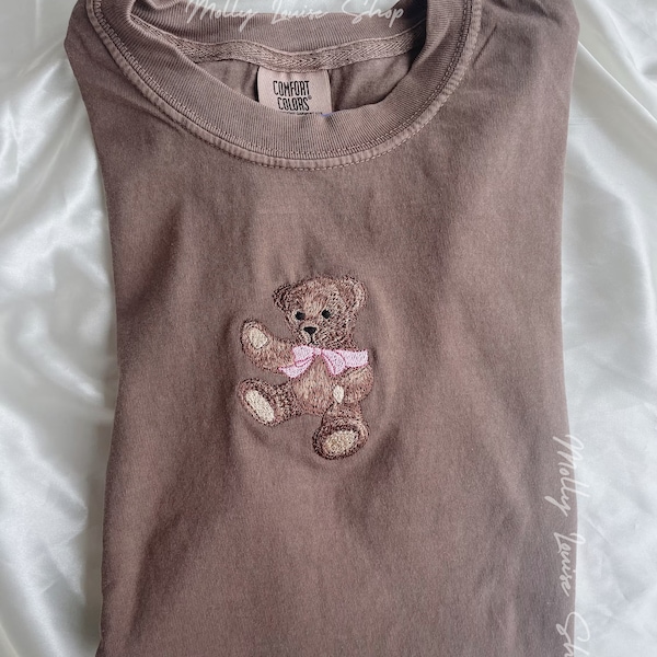 Embroidered Teddy Bear Bow T-Shirt