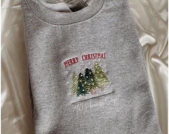 Embroidered Merry Christmas Trees Sweatshirt