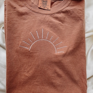 Embroidered Sun T-Shirt l Comfort Colors Minimalist Summer Sun T-Shirt image 4