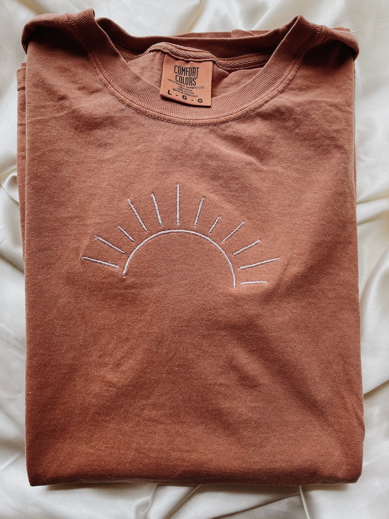 Embroidered Sun T-Shirt l Comfort Colors Minimalist Summer Sun T-Shirt image 4