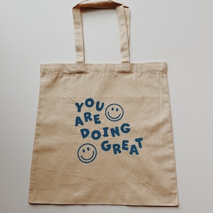 You Are Doing Great Smiley Tote Bag L Smiley Face Market Tote - Etsy