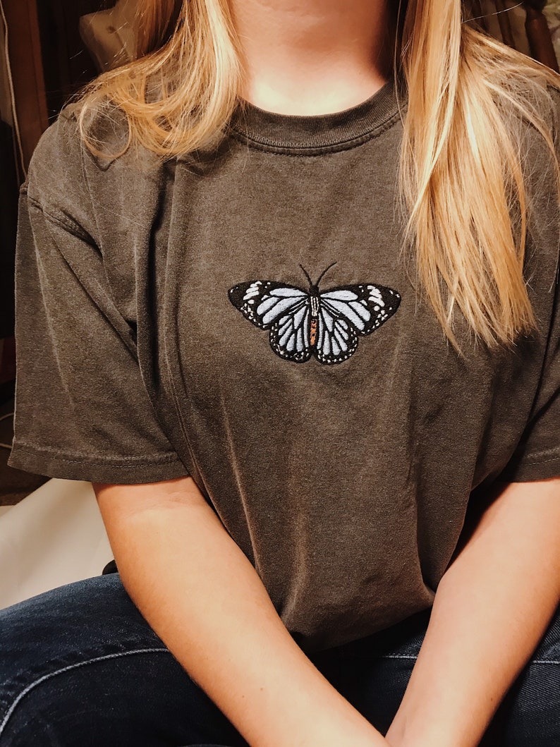 Embroidered Butterfly Tshirt Etsy