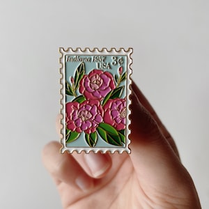 Peony Vintage Stamp Enamel Pin