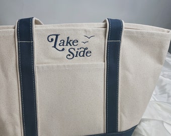 Lake Side Embroidered Boat Tote