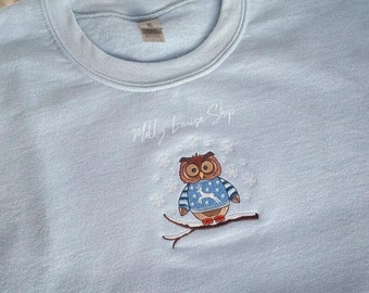 Embroidered Winter Owl Sweatshirt