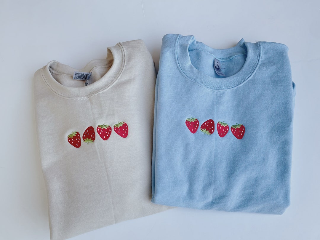 Embroidered Strawberry Sweatshirt - Etsy