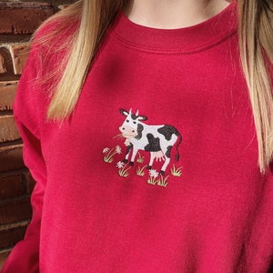 Embroidered Cow Sweatshirt - Etsy