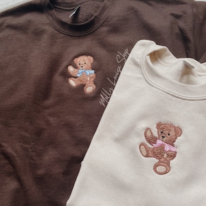 Embroidered Teddy Bear Bow Sweatshirt