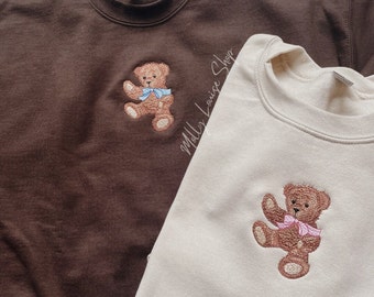 Embroidered Teddy Bear Bow Sweatshirt