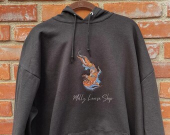 Sweat à capuche brodé poissons koi