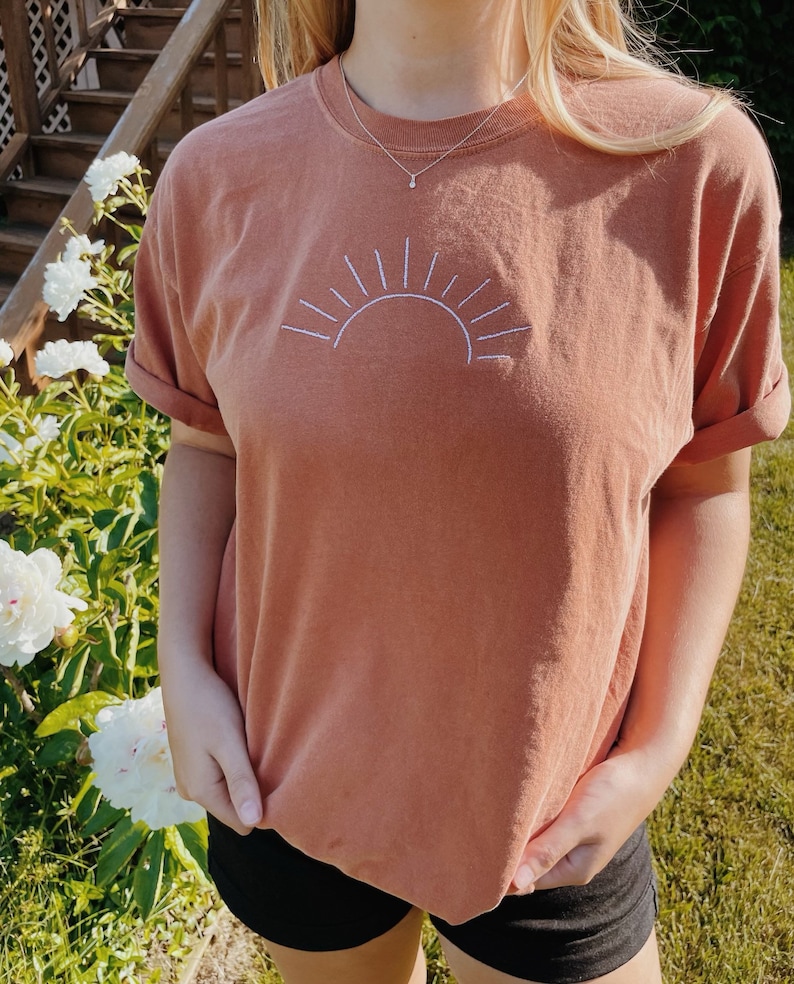 Embroidered Sun T-Shirt l Comfort Colors Minimalist Summer Sun T-Shirt image 6