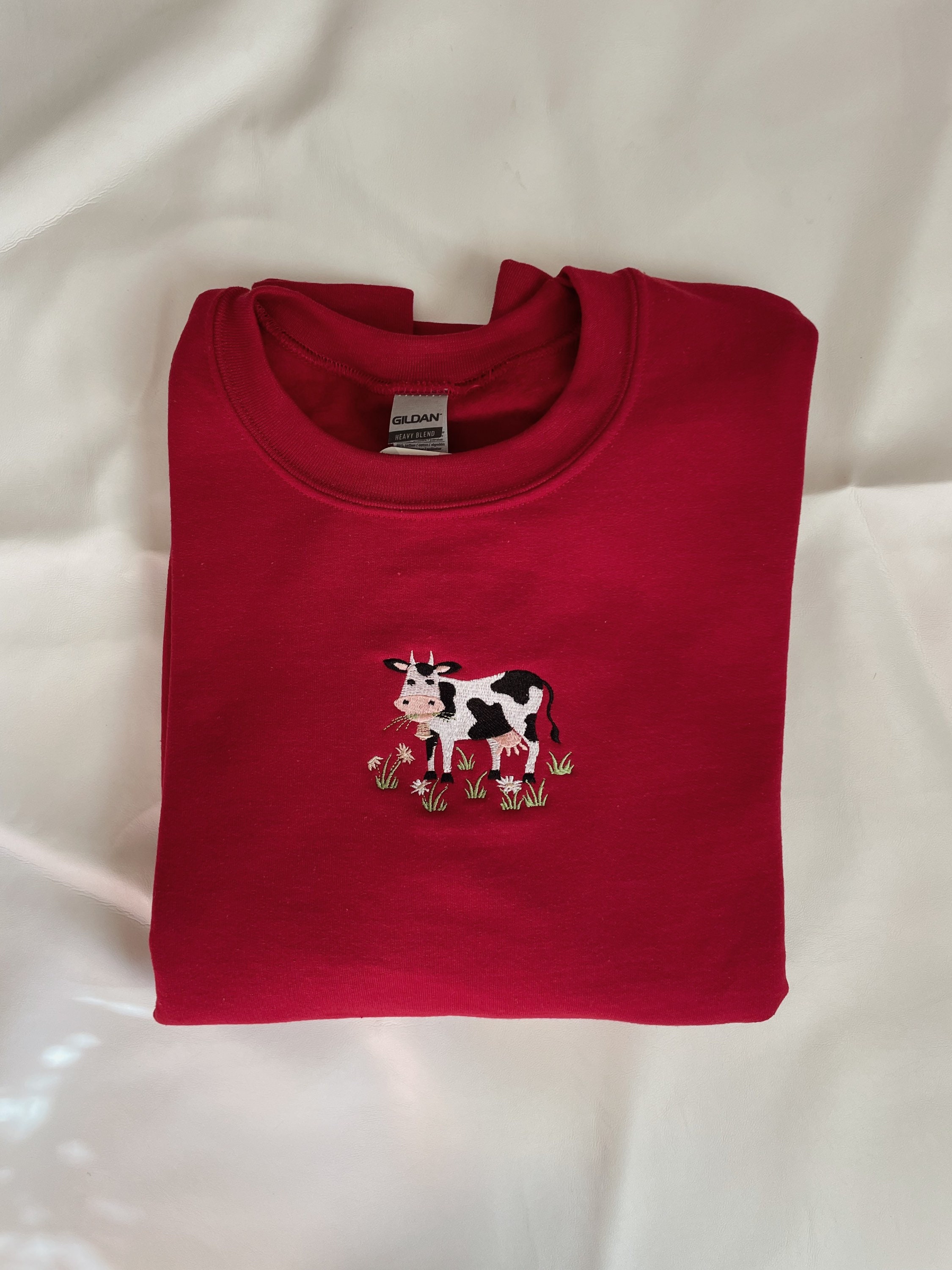 Embroidered Cow Sweatshirt - Etsy
