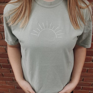 Embroidered Sun T-Shirt l Comfort Colors Minimalist Summer Sun T-Shirt image 3