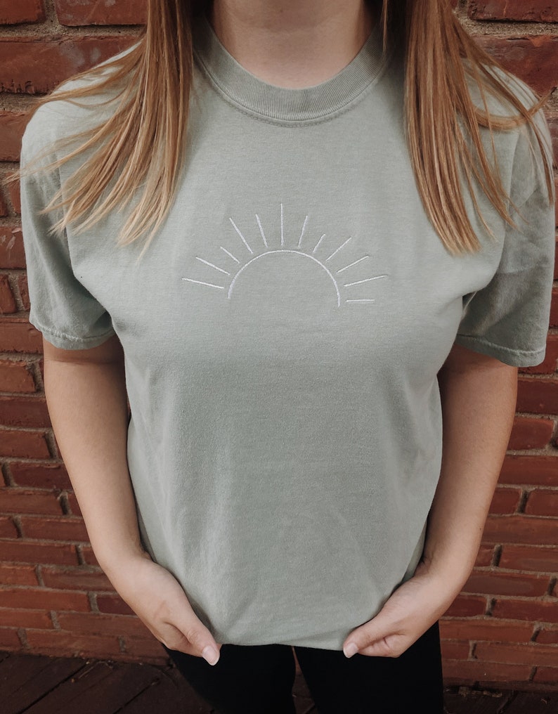 Embroidered Sun T-Shirt l Comfort Colors Minimalist Summer Sun T-Shirt image 3