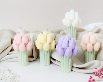 Handcrafted Tulip Bouquet Candle: Floral Scented Soy Wax Candle