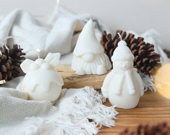 Soy Wax Christmas Candle: Snowman, Gonk, Pudding - Winter Decor