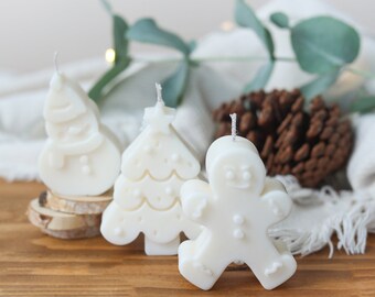 Mini Christmas Soy Candle Set: Gingerbread, Tree, Festive Decor