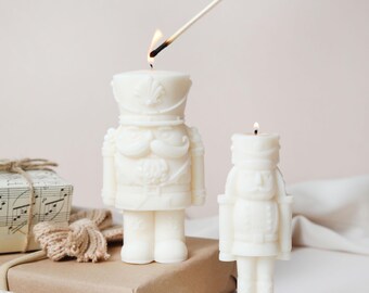 Handmade Nutcracker Candle: Soy Wax Christmas Table Decor
