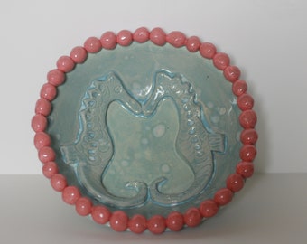 Ceramic Clay Hand Made Sea Horse Decorative Bowl