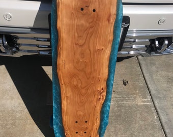 Live edge, cherry wood, hardwood, epoxy resin skateboard longboard