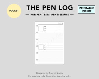 The Pen Log, Pen, Ink, Nib Tracker, Pocket Size Printable Insert
