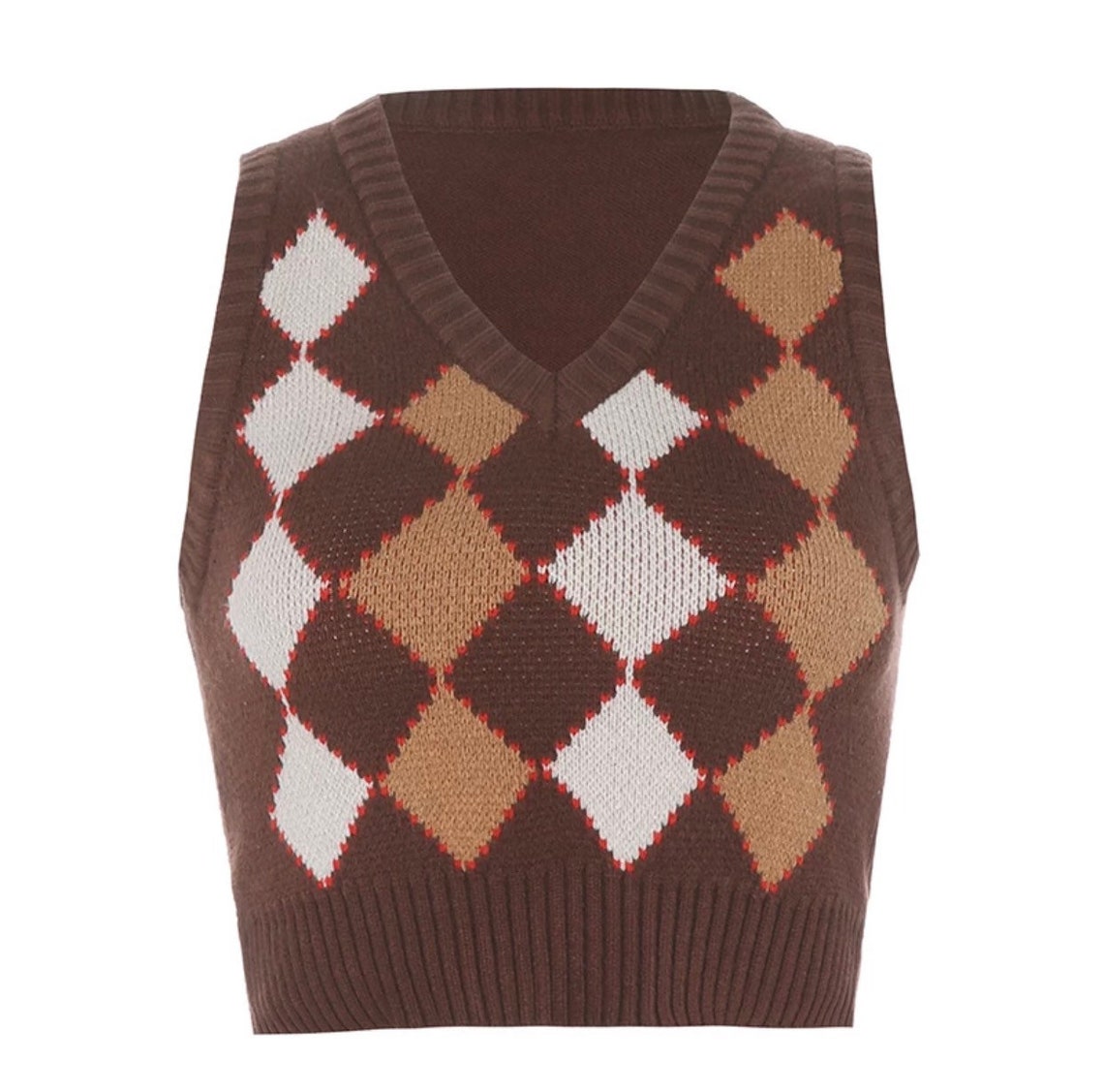 Brown argyle sweater vest crop style Etsy