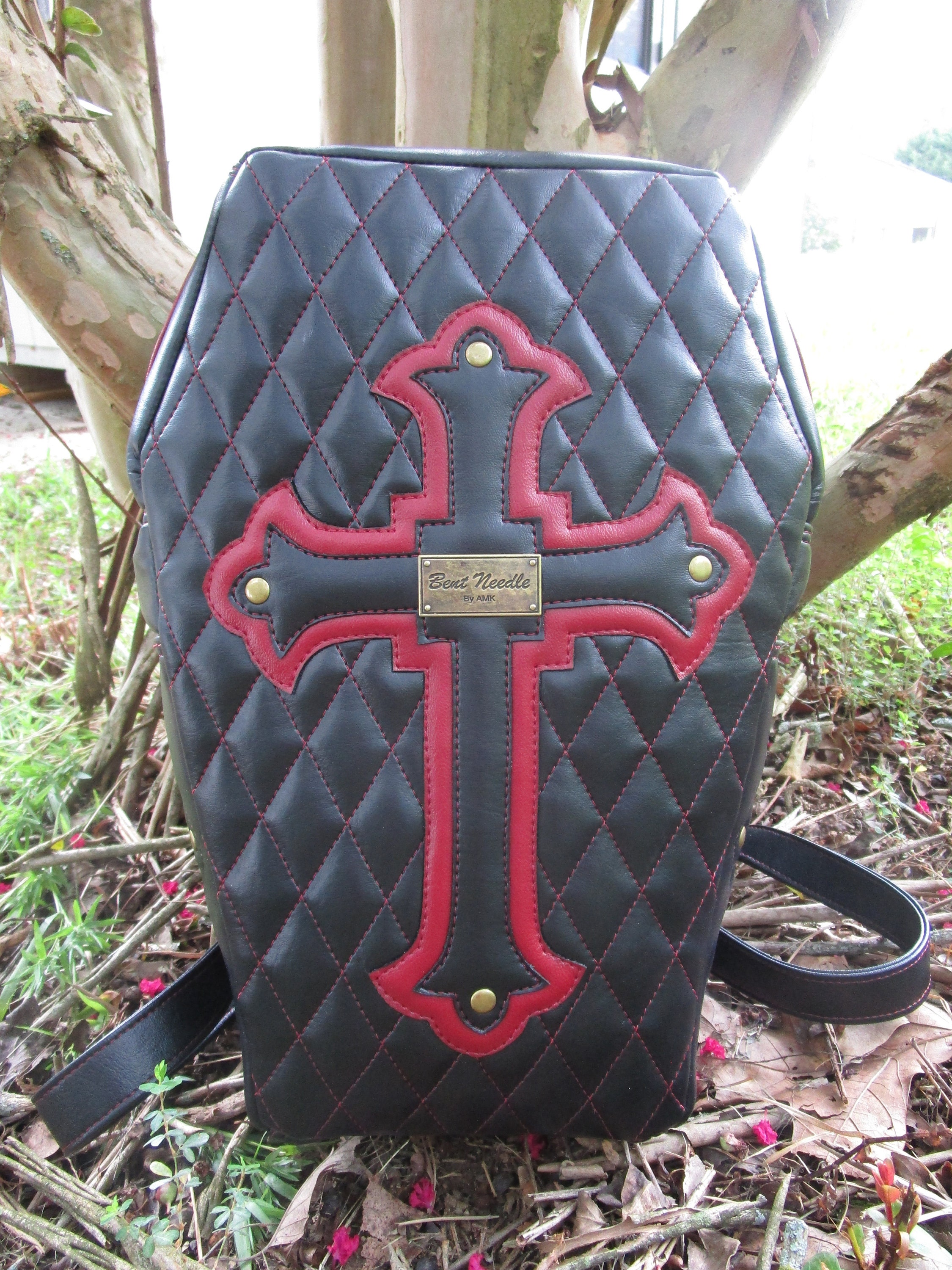 Retro Coffin Shaped Crossbody Bag, Dark Cross Patch Decor Handbag