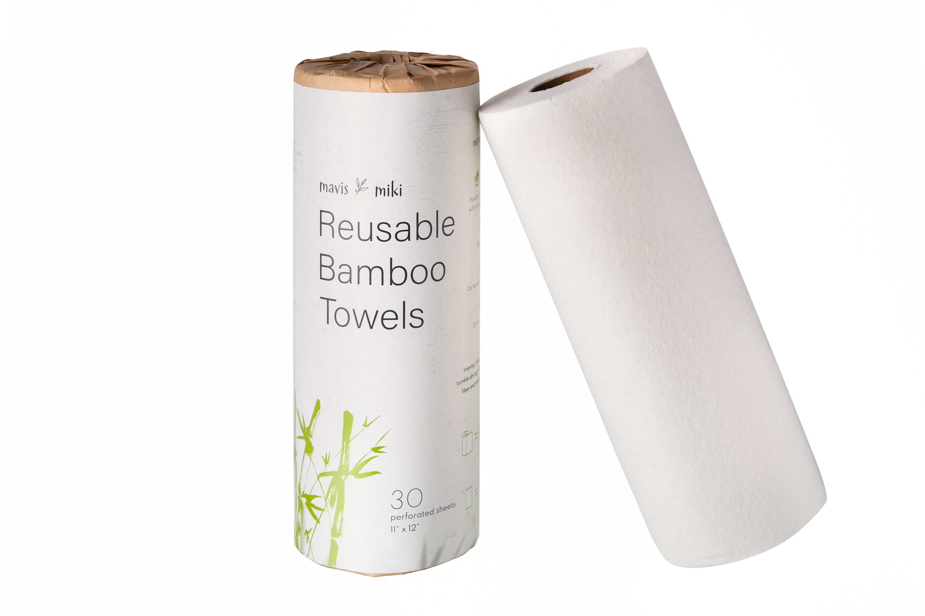 Reusable Bamboo Towels by MAVIS MIKI 2-roll Set, 40 Sheets Heavy Duty,  Washable & Reusable, Money Saving, Kitchen Paper Replacement 