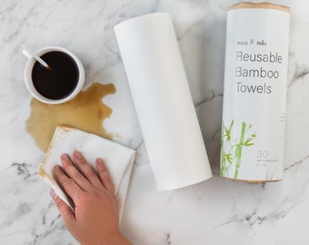 Reusable Unpaper Towels– 30 Sheets– Eco Friendly Cleaning Cloth– Strong and Absorbent– Washable and Reusable– Mavis Miki Bamboo Paper Towels