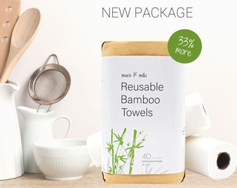 Unpaper Towels, 2 Rolls 40 sheets, Reusable/Washable/Paperless, Reuse up to 60 times